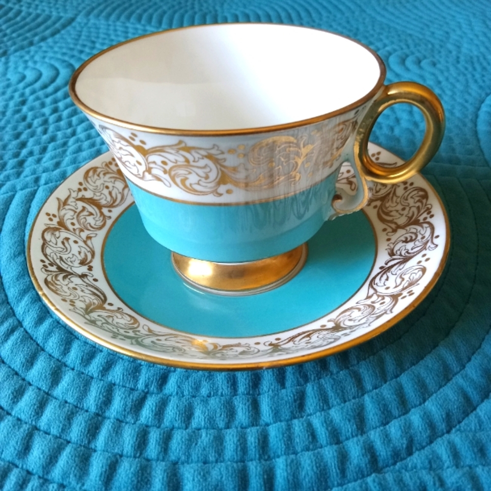 Vintage Royal Adderley 1789 Bone China Lawley Aqua Blue & Gold Cup & Saucer Set